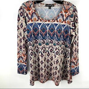 Living Doll Women's tunic top shirt pullover mini dress Large EUC peacock